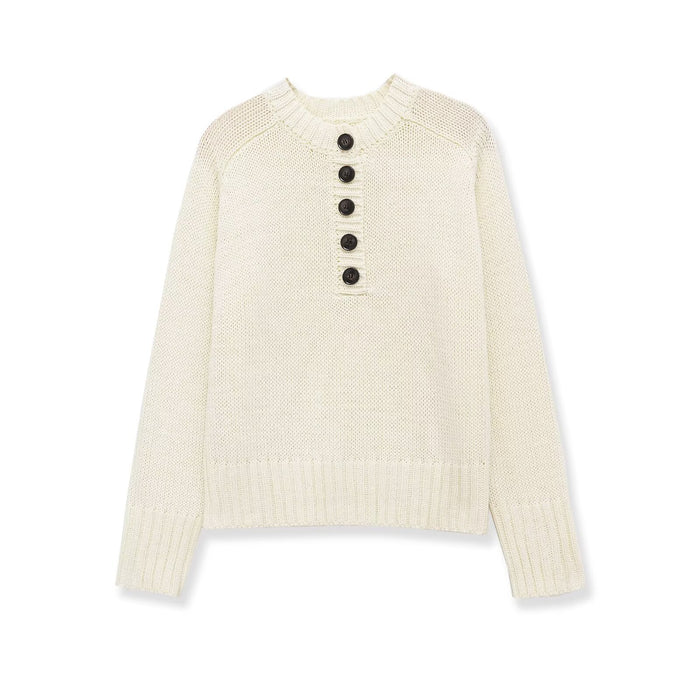 Button-Front Ribbed Knit Sweater