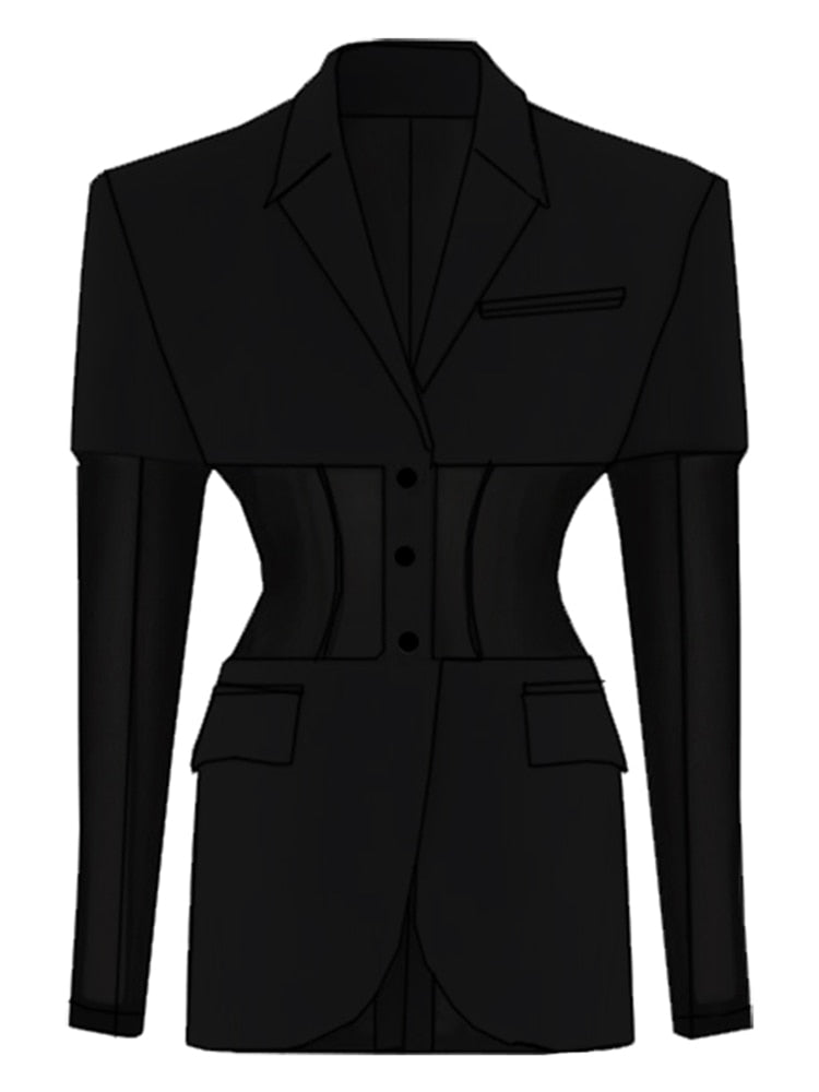 Notched Collar Mesh Panel Blazer - view 7