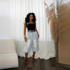 Short en jean délavé multi-poches vieilli style urbain