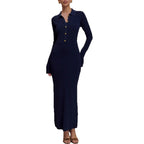 Button-Front Collared Knit Dress