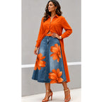 Floral Washed-Denim Midi Skirt — product image 17