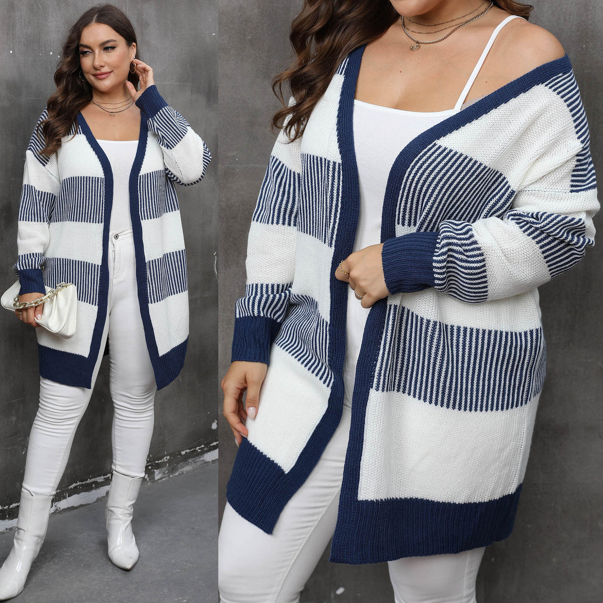 Colour-Block Striped Longline Cardigan - view 5