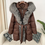 Hooded Down Jacket with Fox Fur Collar - view 16