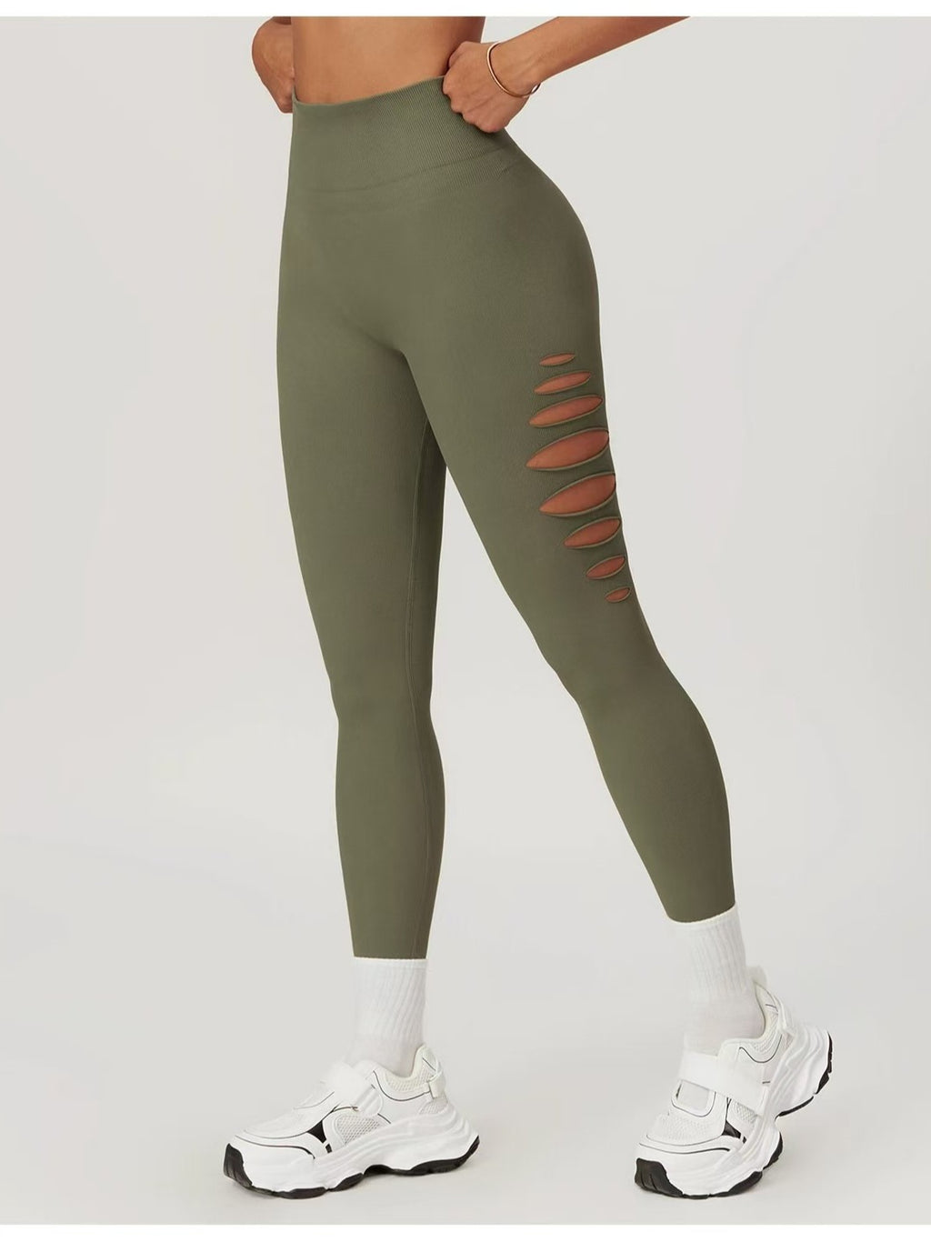 Style : Pantalon de fitness sans couture tricoté taille haute pour femme avec découpe latérale très élastique et effet Push-up – Legging de yoga amincissant