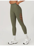 Style : Pantalon de fitness sans couture tricoté taille haute pour femme avec découpe latérale très élastique et effet Push-up – Legging de yoga amincissant