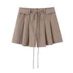 Pleated Drawstring-Waist Shorts in Camel