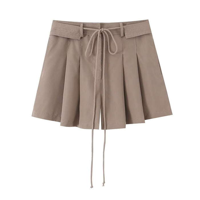 Shorts plissés taille haute avec cordon de serrage à la taille pour femme