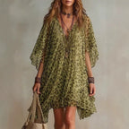 Leopard-Print Chiffon Beach Cover-Up in Green