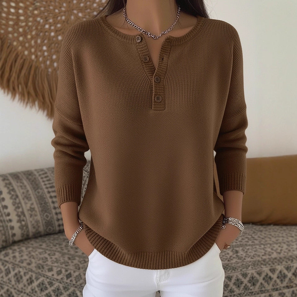 Pull en laine col V boutonné pour femme