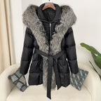 Hooded Down Jacket with Fox Fur Collar - view 6