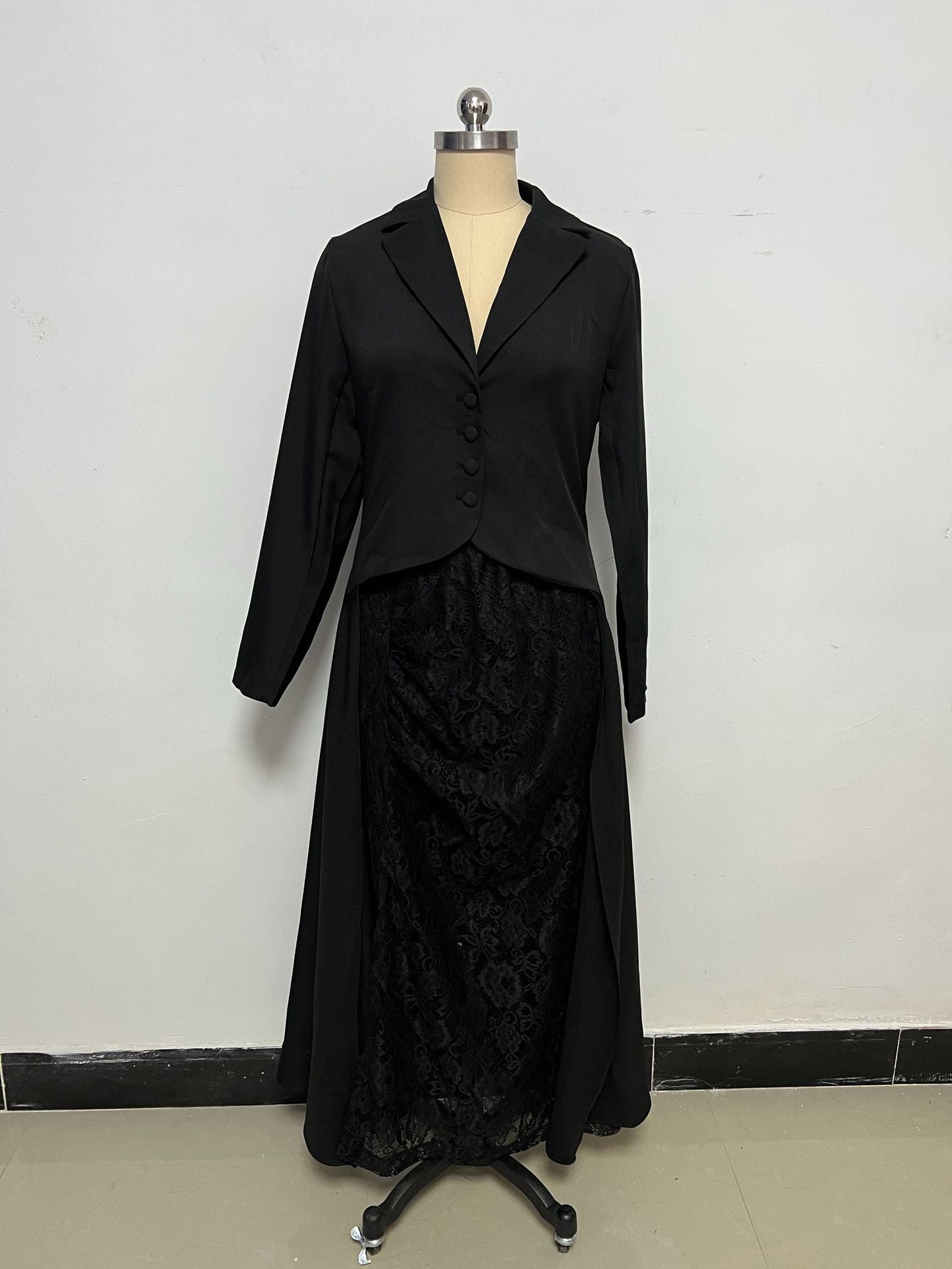 Lace Blazer-Collar Two-Piece Dress
