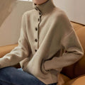 Stand-Collar Single-Button Knit Cardigan