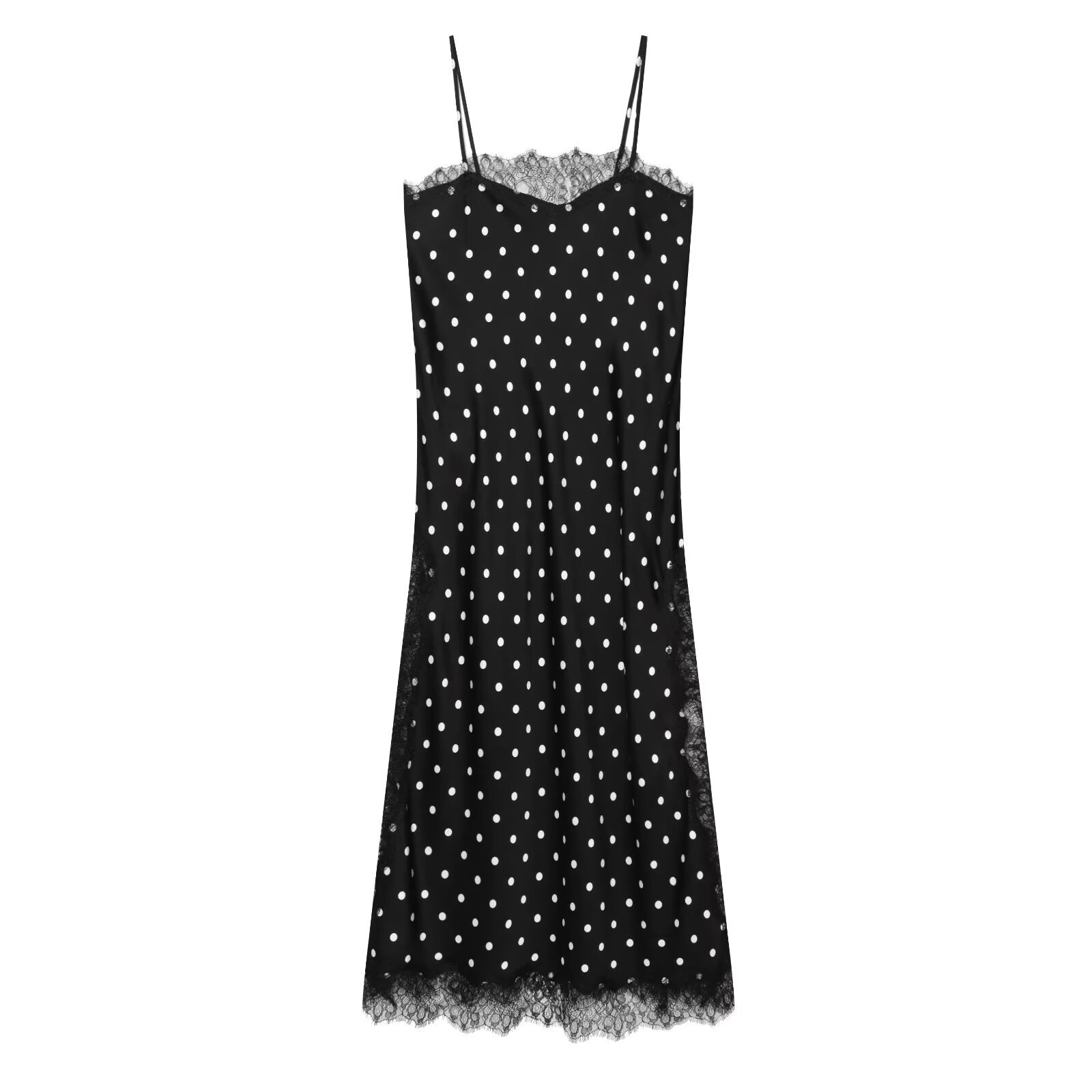 Falda larga de camisón de encaje vintage con lunares