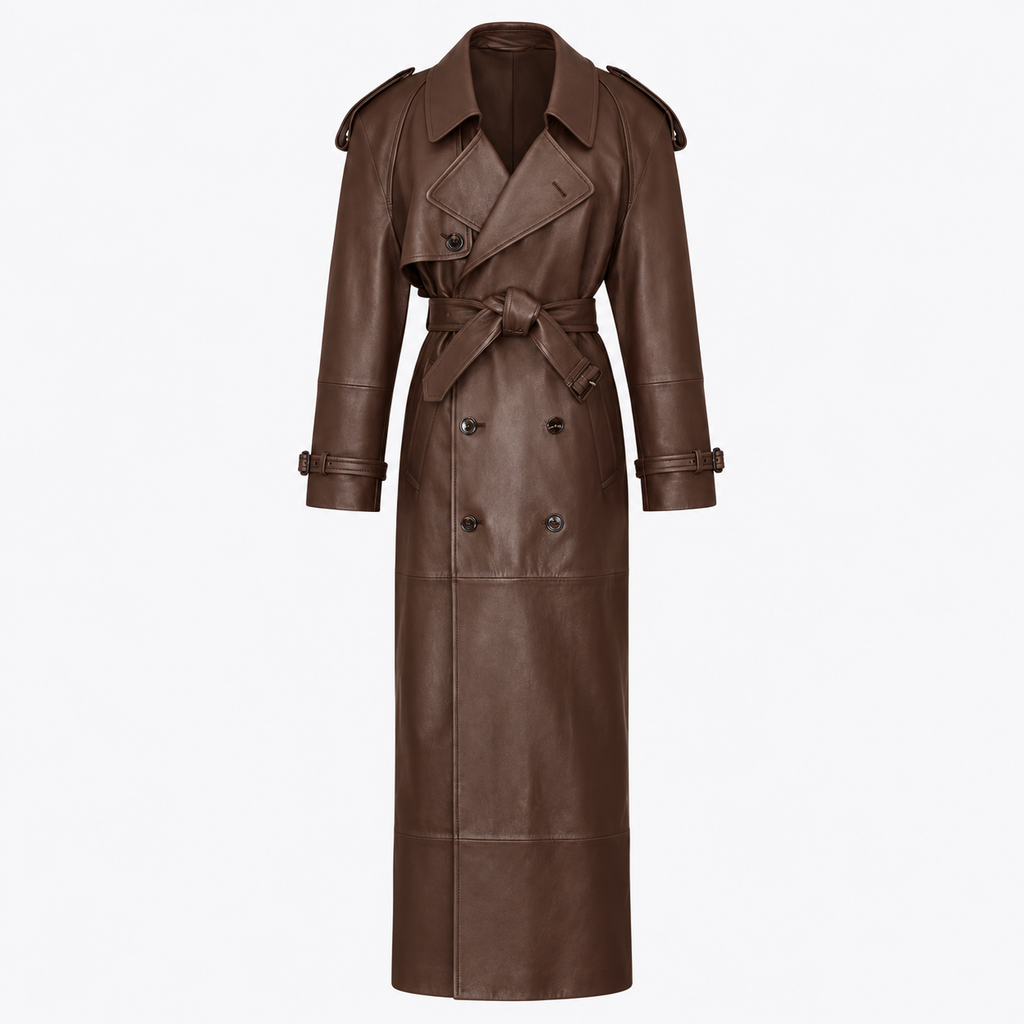 X-Long Belted Faux Leather Trench Coat
