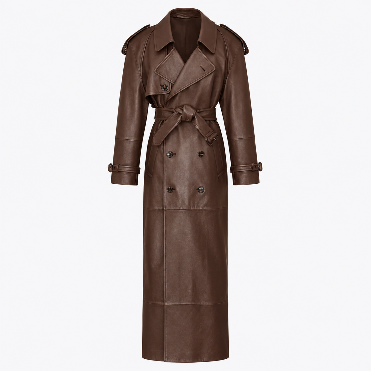 X-Long Belted Faux Leather Trench Coat