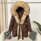 Hooded Down Jacket with Fox Fur Collar - view 2