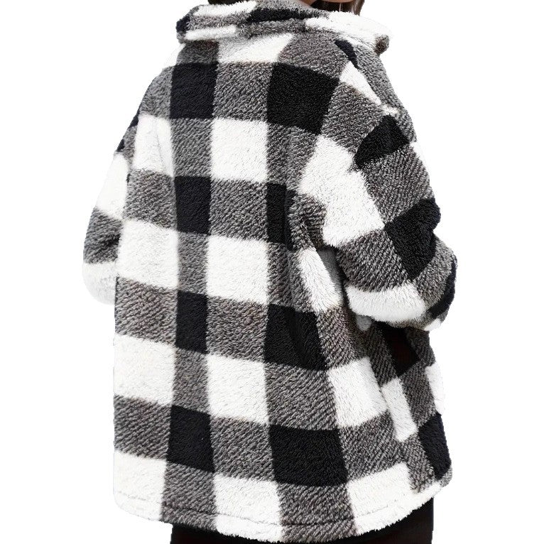 Plaid Fleece Coat with Patch Pockets - view 5