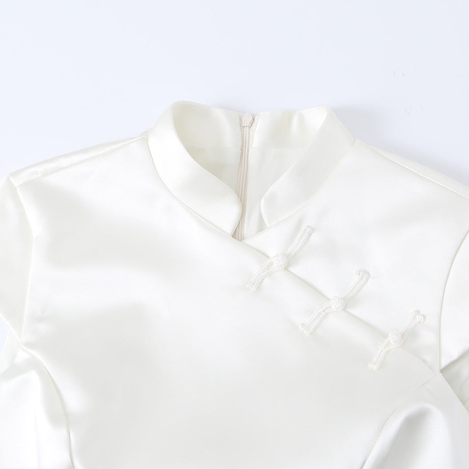 Silk Rope-Knot Dress in White - view 3