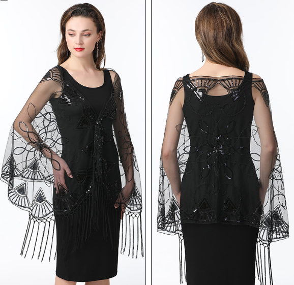 Robe de mariée cape à pampilles, robe qipao, longue robe d'été sans manches, gilet, châle, cape à paillettes en maille