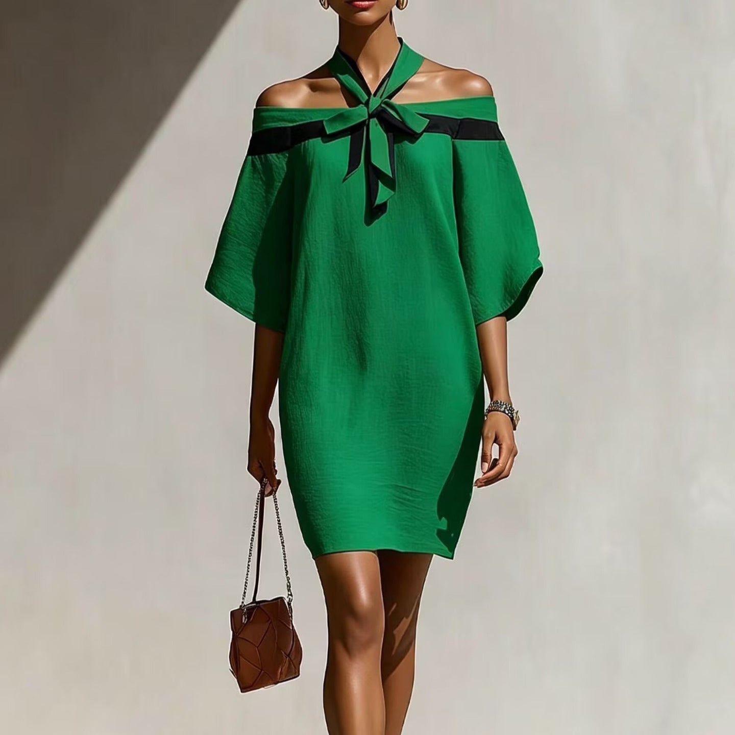 One-Shoulder Bow Mini Dress