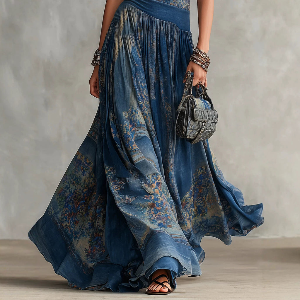 Robe sans manches imprimée avec élégante jupe ronde évasée