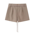 Pleated Drawstring-Waist Shorts in Camel - view 2