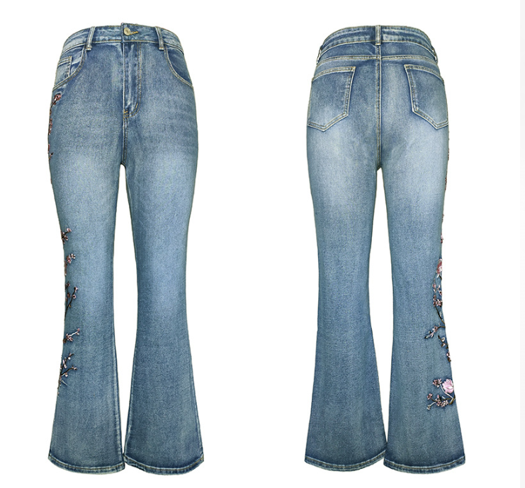 Pantalones Vaqueros Acampanados Elásticos Ajustados de Talle Alto Estilo Vintage
