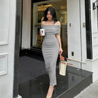 One-Shoulder Pleated Maxi Dress
