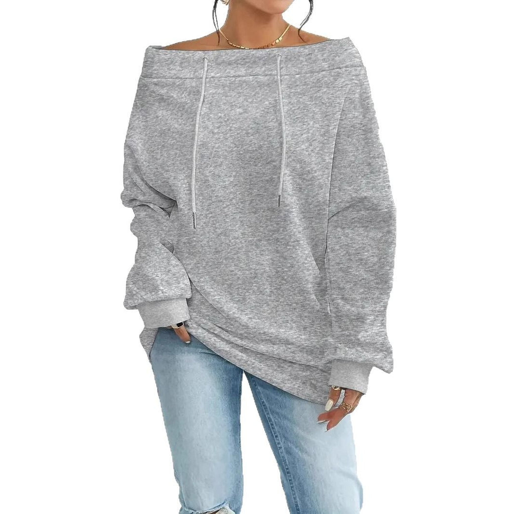 Off-Shoulder Drawstring Hoodie