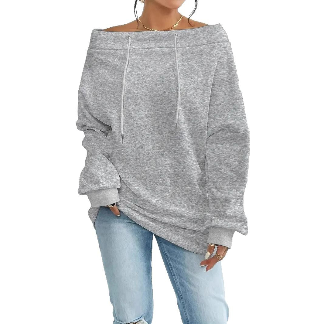 Off-Shoulder Drawstring Hoodie