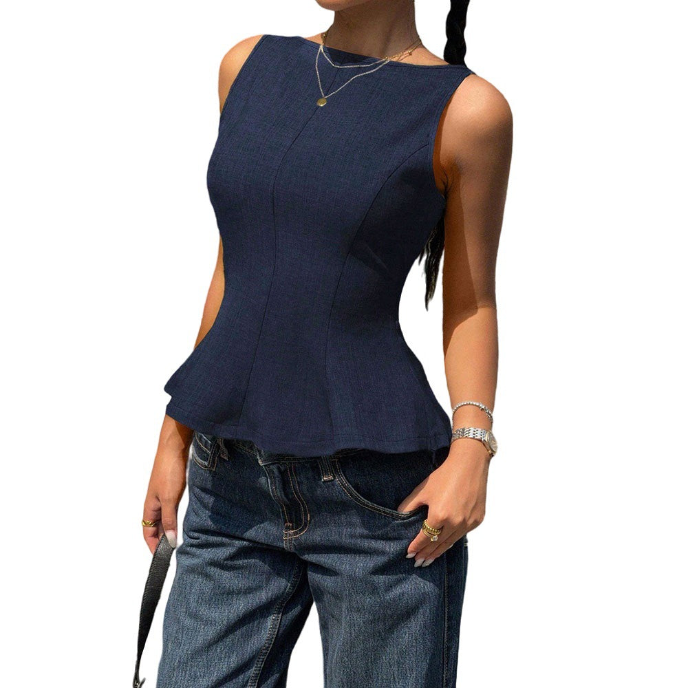 Ruffle-Hem Bow-Back Sleeveless Top