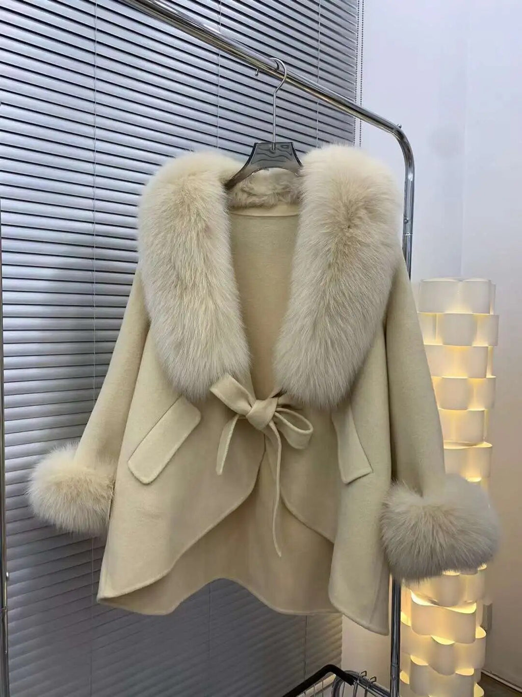 Fox-Fur Trim Wool-Blend Cape product image 3