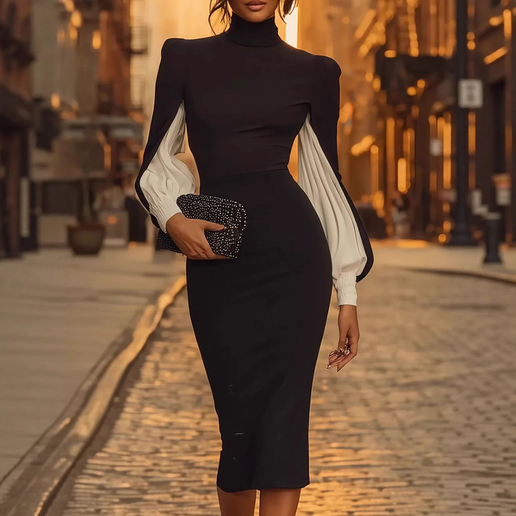 Elegante Vestido Tubo de Cuello Alto con Abertura Lateral de Verano