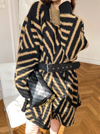 Striped Turtleneck Belted Sweater