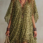 Leopard-Print Chiffon Beach Cover-Up in Green - view 3