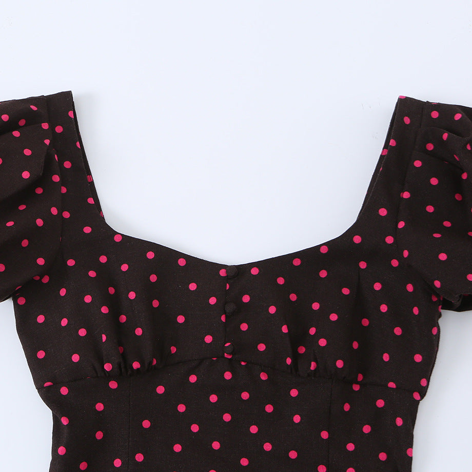Polka-Dot Puff-Sleeve Mini Dress