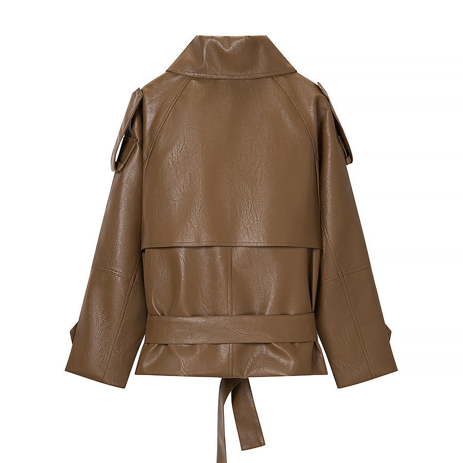 Lace-Up Faux-Leather Utility Jacket
