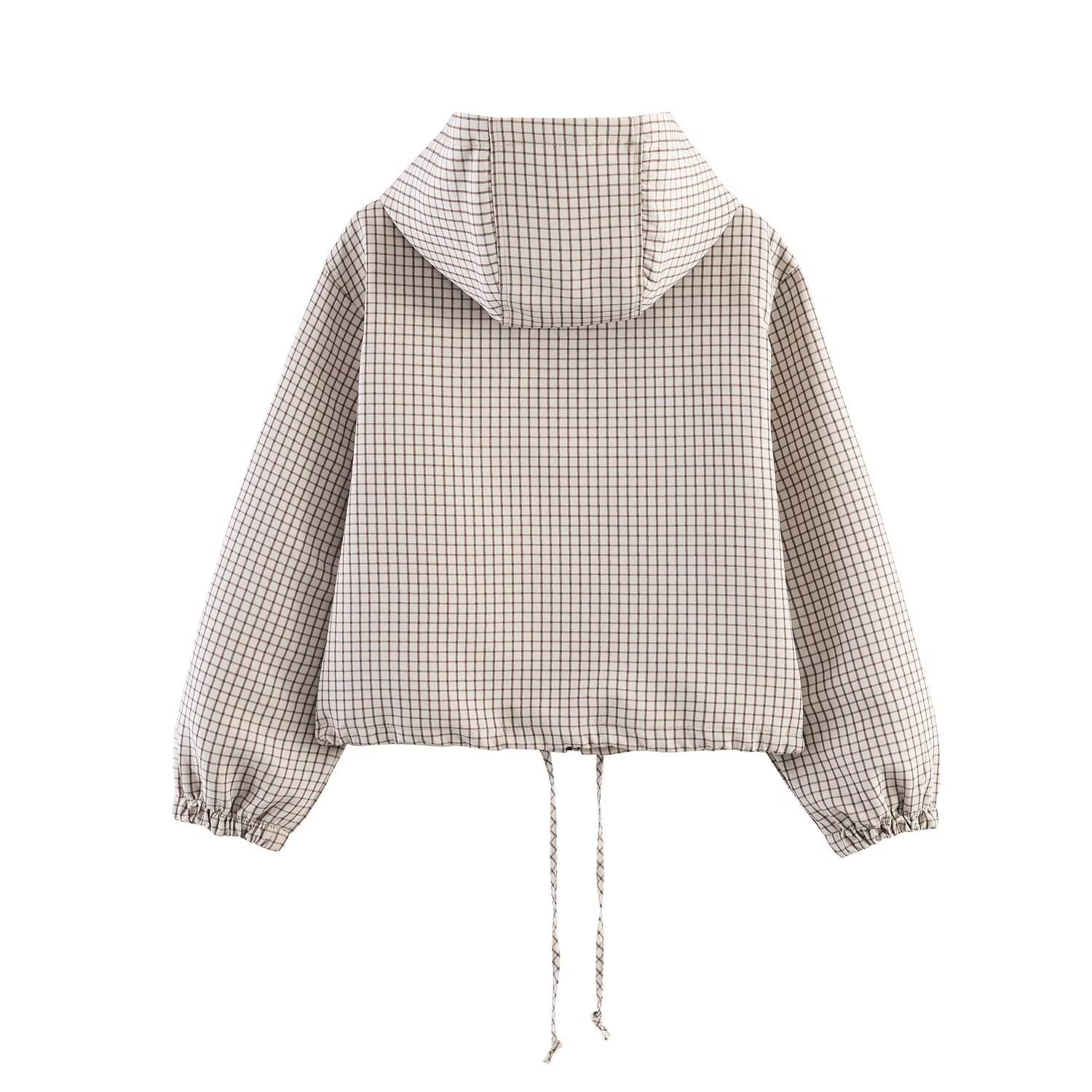 Plaid Zip-Front Hooded Jacket