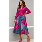 Floral Washed-Denim Midi Skirt — product image 4