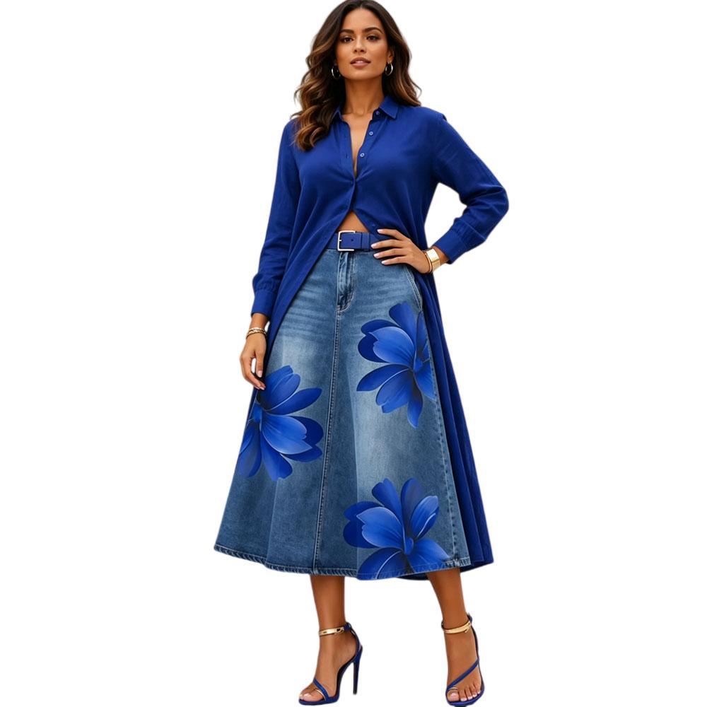 Floral Washed-Denim Midi Skirt — product image 20