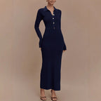 Button-Front Collared Knit Dress
