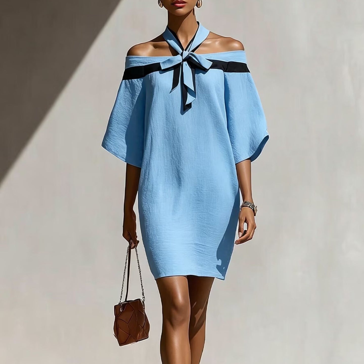 One-Shoulder Bow Mini Dress