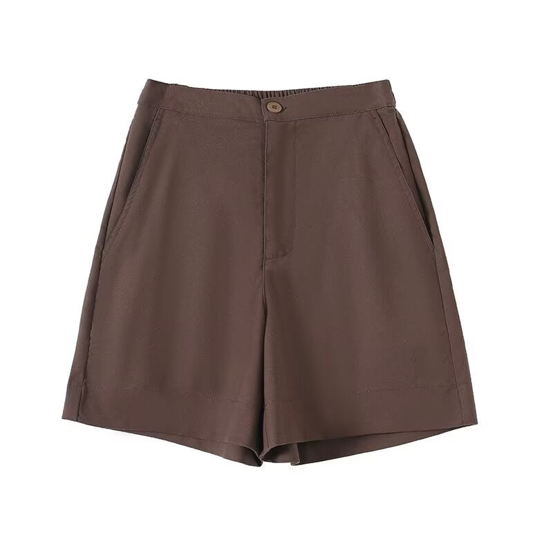 Short décontracté ample en lin, coupe droite