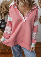 Striped Color-Block V-Neck Sweatshirt