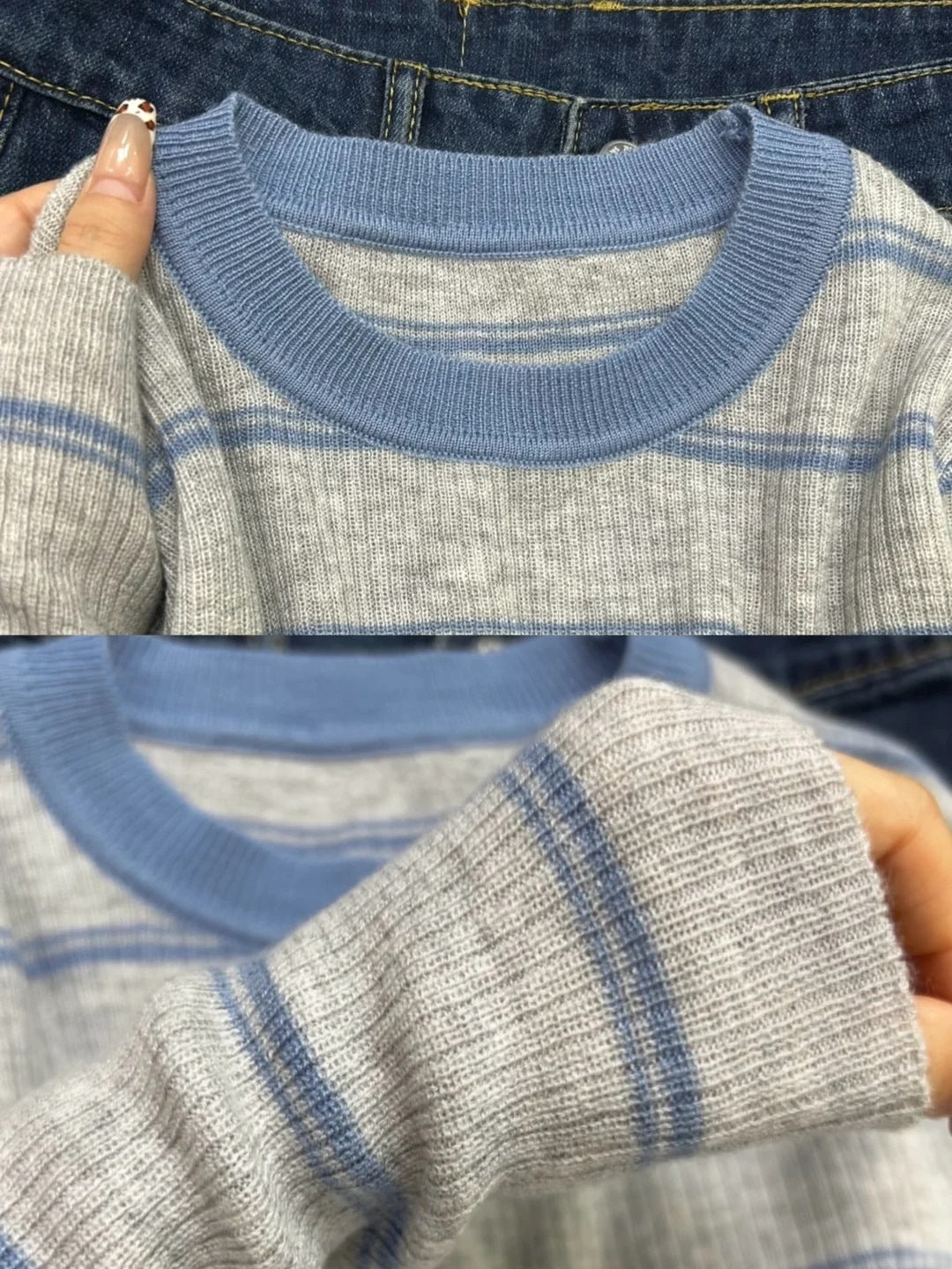 Blue-Gray Contrast Lightweight Sweater