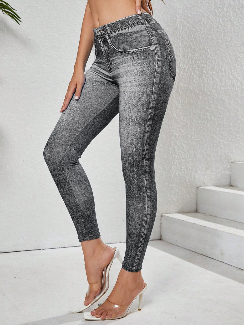 Leggings de yoga taille haute effet jean rehausse-fesses - Pantalon de yoga style jean - Vêtements de yoga et fitness