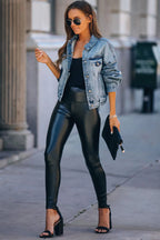 Legging taille haute en similicuir noir