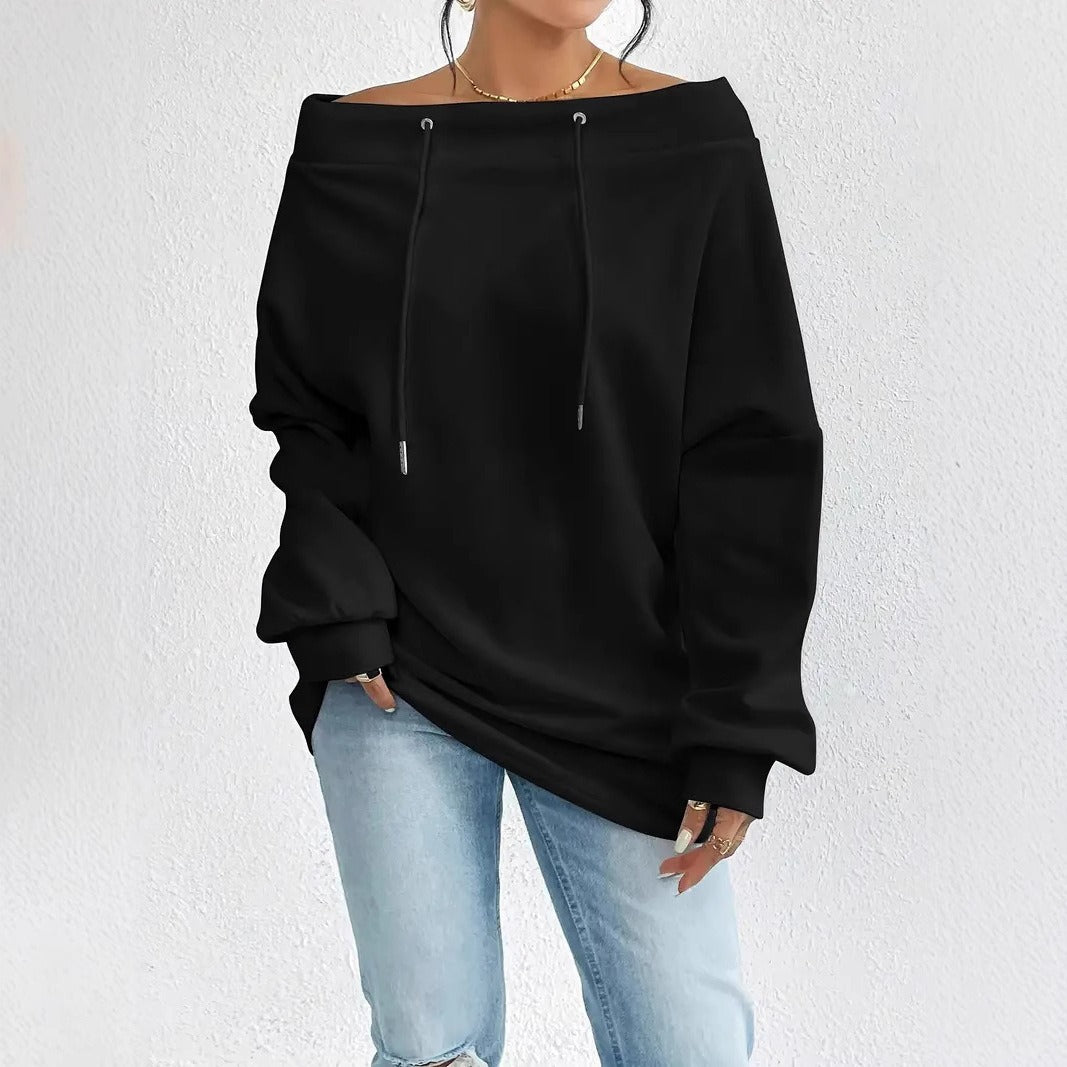 Off-Shoulder Drawstring Hoodie