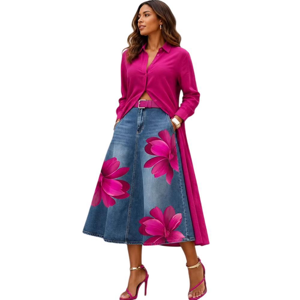 Floral Washed-Denim Midi Skirt — product image 22