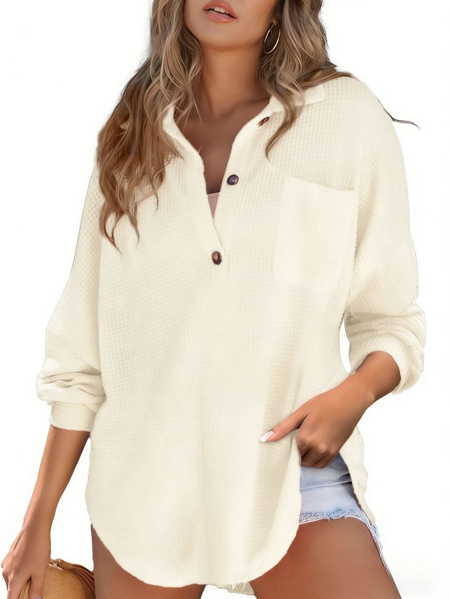 Waffle-Knit Cinched-Waist Top